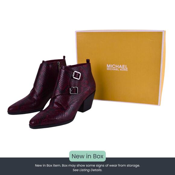 Michael Kors Dark Berry Snakeskin Buckle Ankle Booties – Size 7.5M - Picture 1 of 4